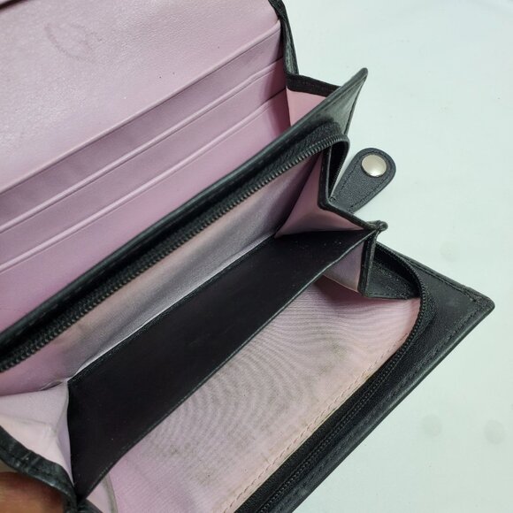 Coach Monogram Embossed Black Wallet Pink Interior Logo Tri Fold - Picture 5 of 5
